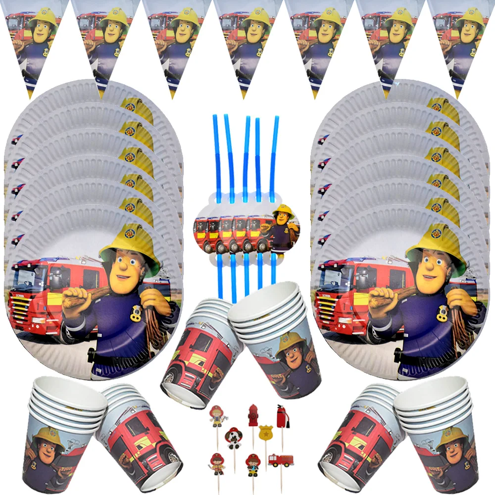 christmas fireman sam baby shower party decoration disposable tableware plate paper towel straw set kids birthday party supplies