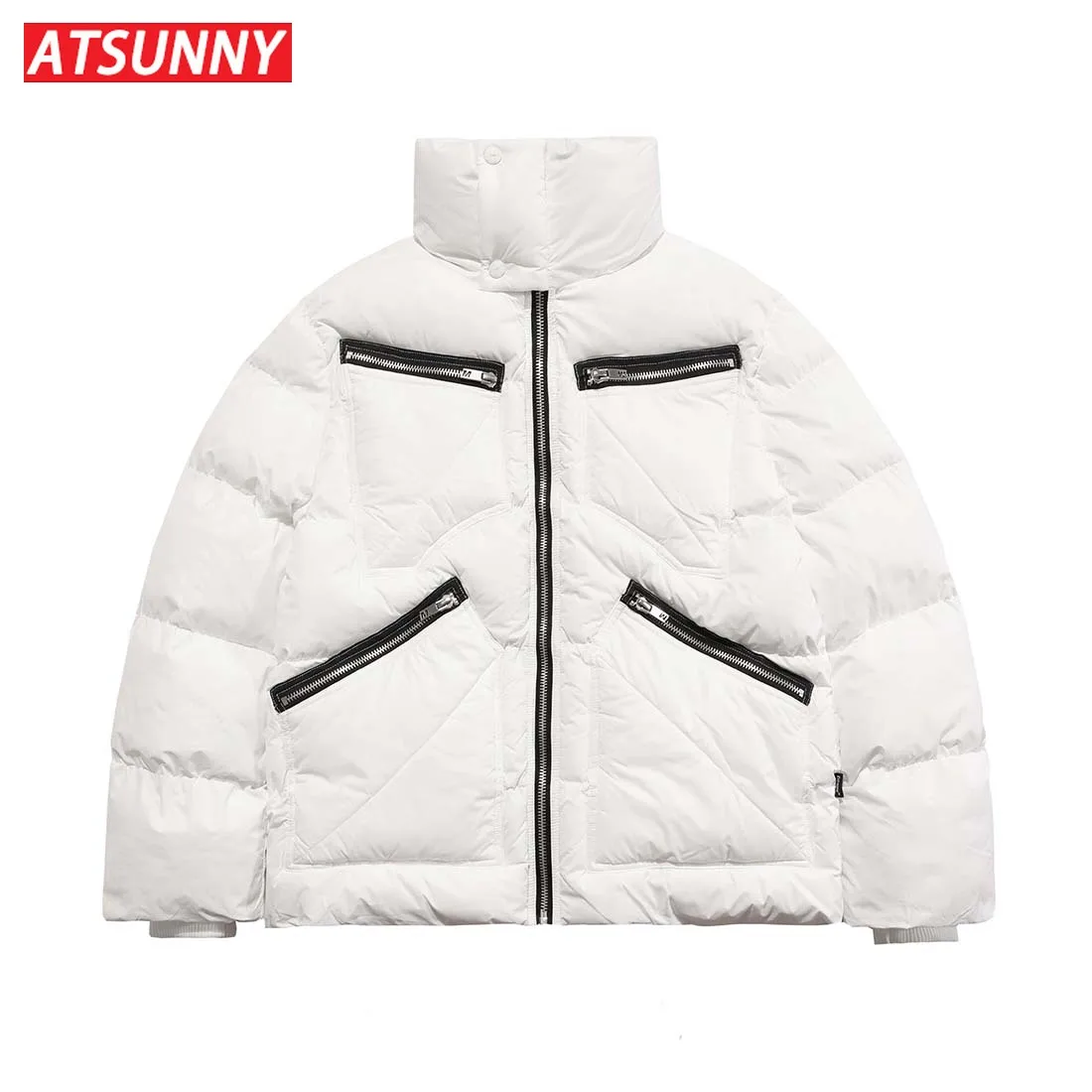 ATSUNNY Solid Color Winter Jacket Men Hip Hop Fashion Puffer Jacket Thicken Harajuku Style Man Long Winter Coat Streetwear