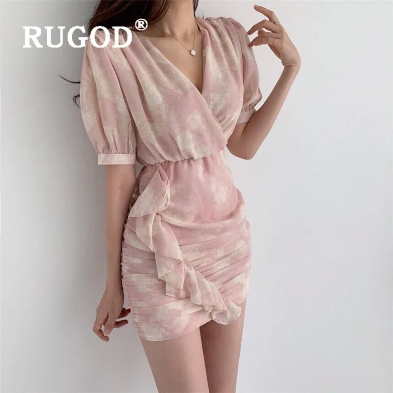 RUGOD элегантное шифоновое платье для женщин 2020 корейское шикарное с v образным