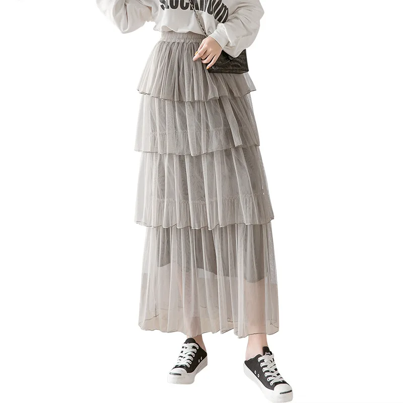 

High waist cake Black White Gray skirt puffy skirt A-line skirt long skirt Gauze skirt Ball Gown tulle skirt kawaii Korean Skirt