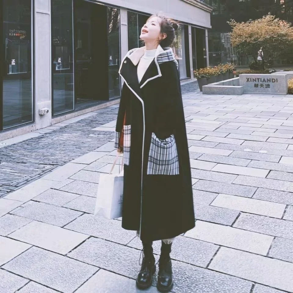 

Женское твидовое пальто большого размера, женское Свободное пальто средней длины выше колена, хлопковое утепленное твидовое пальто