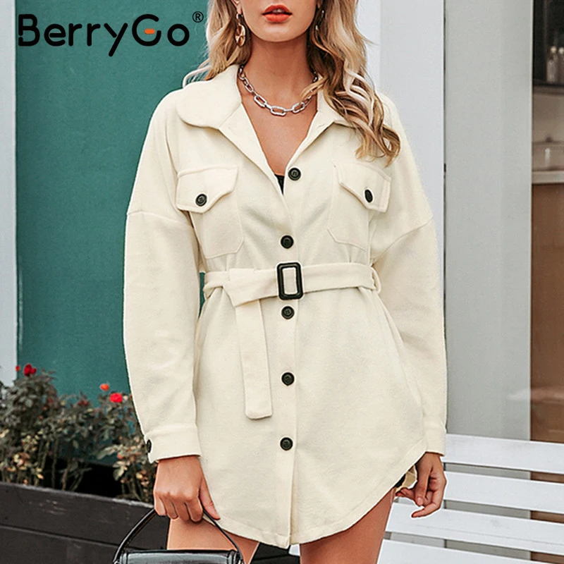 Женское твидовое пальто BerryGo повседневное свободное оверсайз с карманами и
