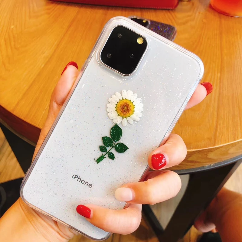 Новый чехол с розами для iphone 11 Pro Max прессованными цветами прозрачный мягкий из
