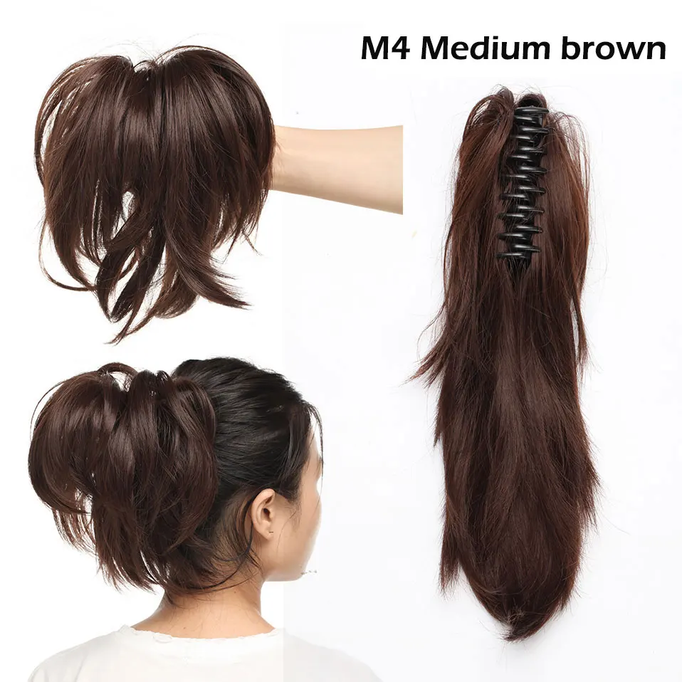 medium brown S-noilite, высокотемпературные волоконные шиньоны, длинные волнистые синтетические накладные волосы на заколках, конский хвост для женщин, черный, коричневый - Цвет: medium brown