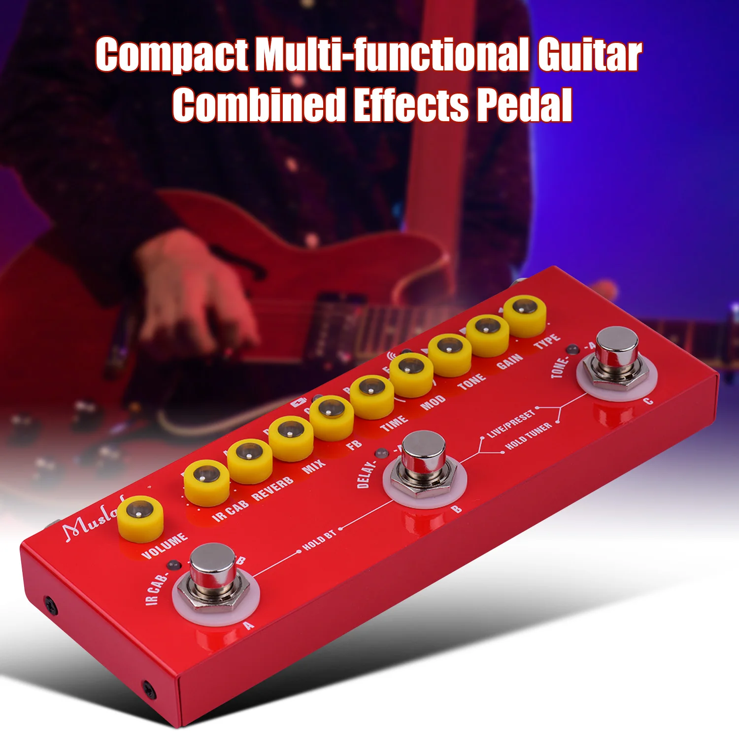 

Muslady CUBE BABY Portable Multi-functional Electric Guitar Combined Effect Pedal Built-in Battery with Phone Recording Wireless