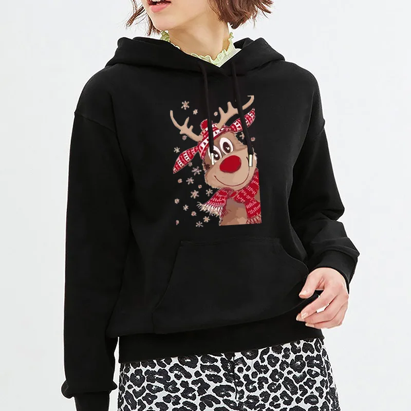 

Толстовка с капюшоном, Осень-зима, теплый рождественский пуловер с принтом оленя, с карманами, с длинным рукавом и круглым вырезом, повседне...