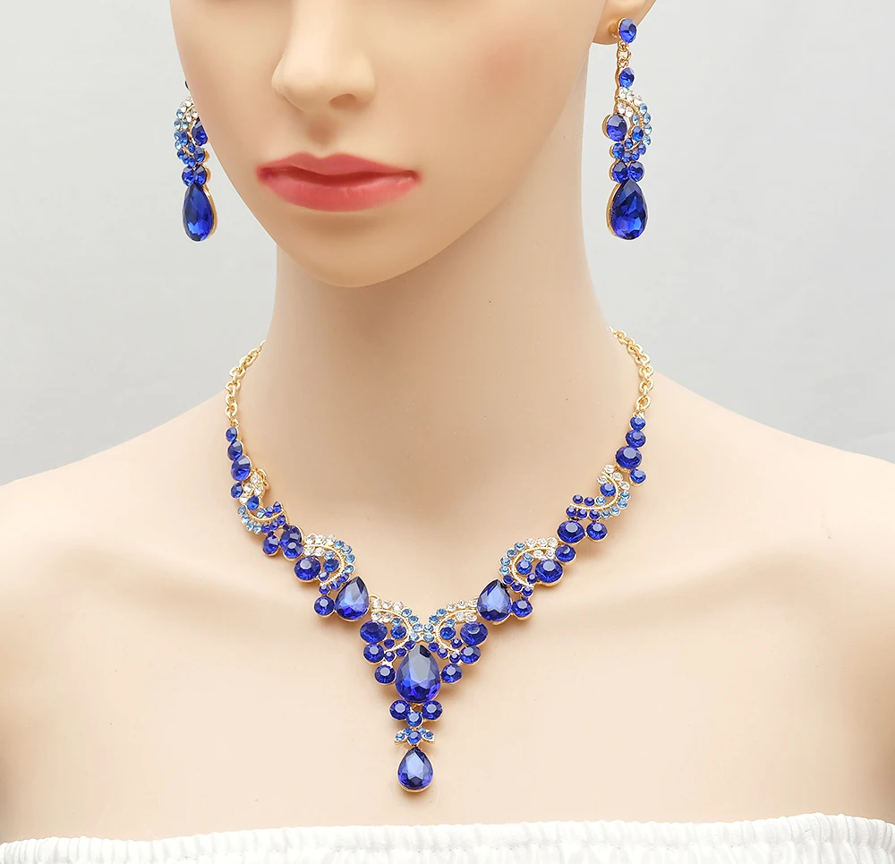 Роскошные серьги с кристаллами ожерелье свадебный комплект ювелирных изделий