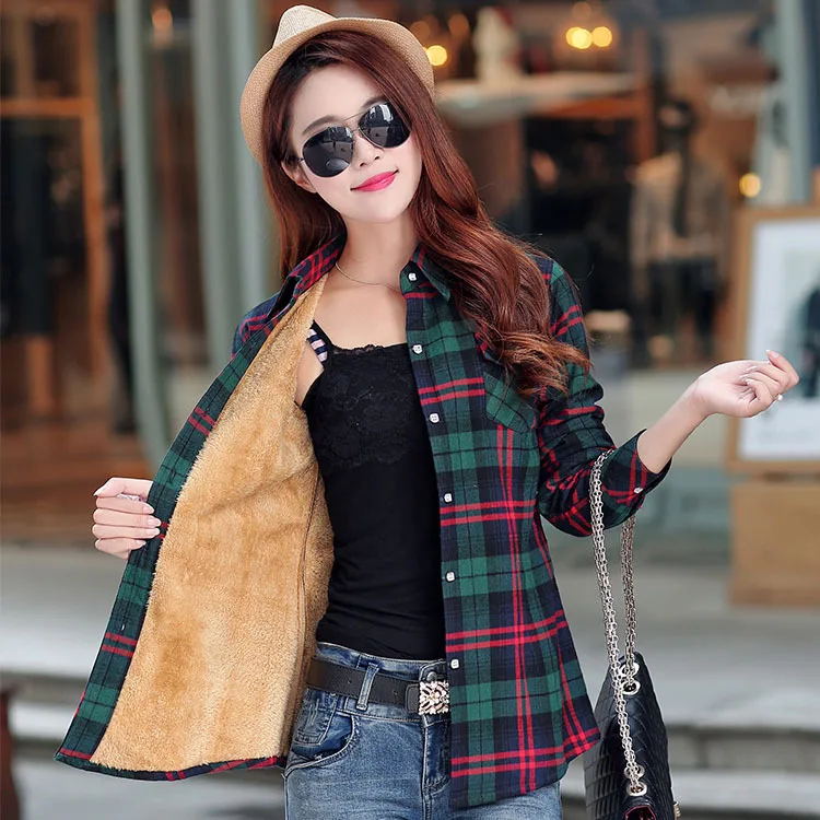 

FAKUNTN 2020 Brand Winter Warm Women Plus Velvet Thicke Plaid Shirt Style Coat Jacket Women Clothes Tops Female Casual Jacket