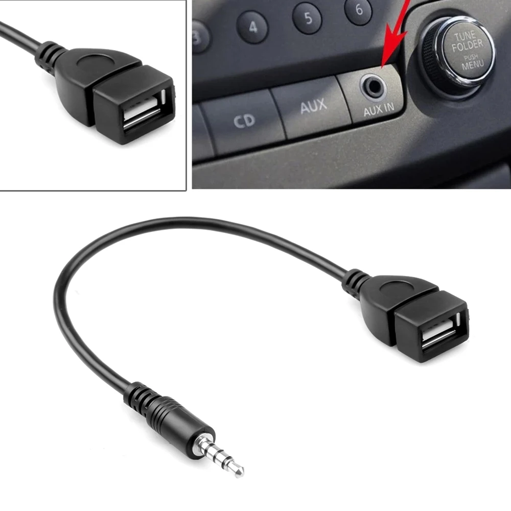 Аудиокабель со штекера AUX на USB тип A мама Адаптер конвертера OTG черный 3 5 мм 20 см