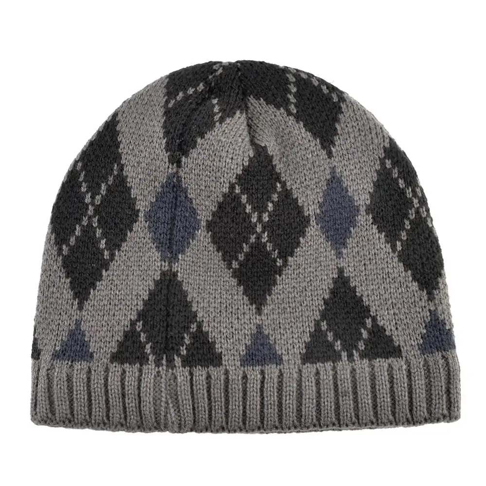 Мужские шапки облегающие вязаные клетчатые мужские зимние уличные толстые