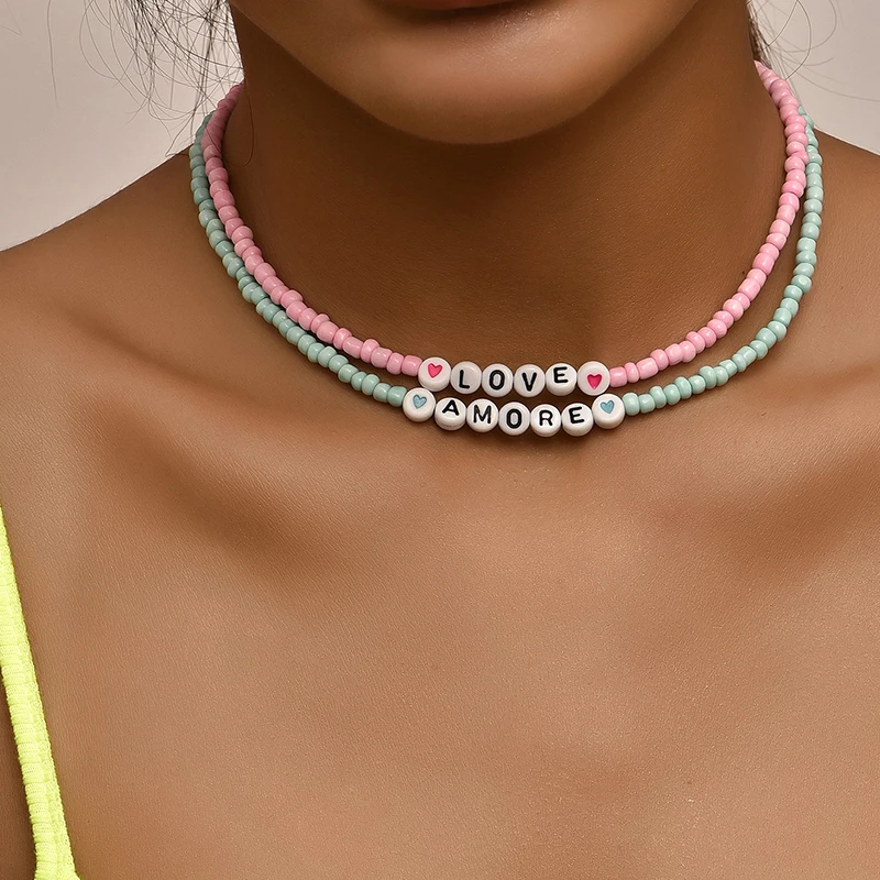 

Bohemian Style Colorful Blue Soft Clay Necklace for Women, Women's Heart Statement Necklace Ladies Gift