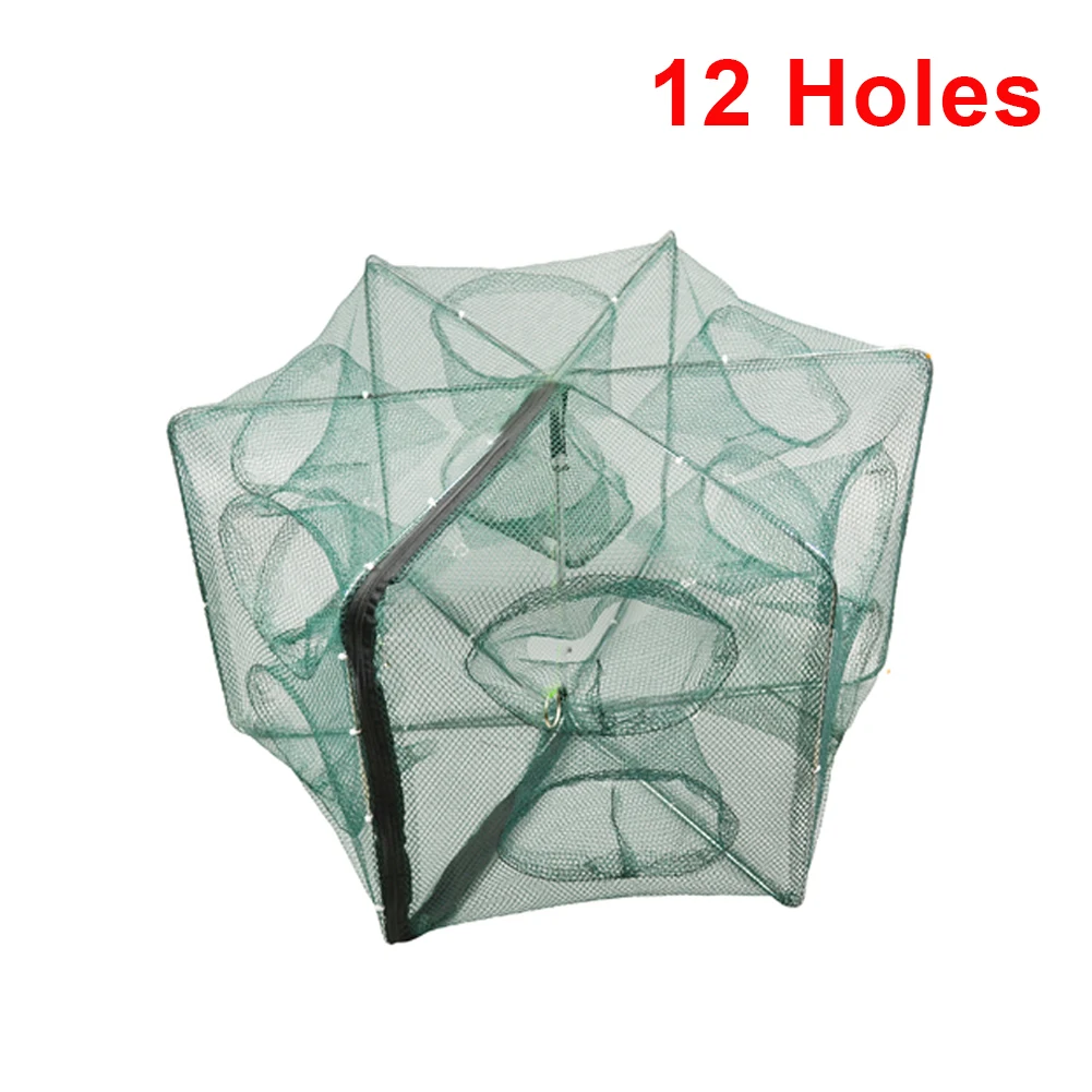 

6/12 Holes Folded Portable Hexagon Fishing Net Crayfish Fish Automatic Trap Shrimp Carp Catcher Cages Mesh Nets Crab Trap