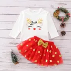 Рождественская одежда, осенний комплект детской одежды для девочек, топы с длинным рукавом, рождественское газовое боди принцессы, сетчатый стиль, 2 шт.