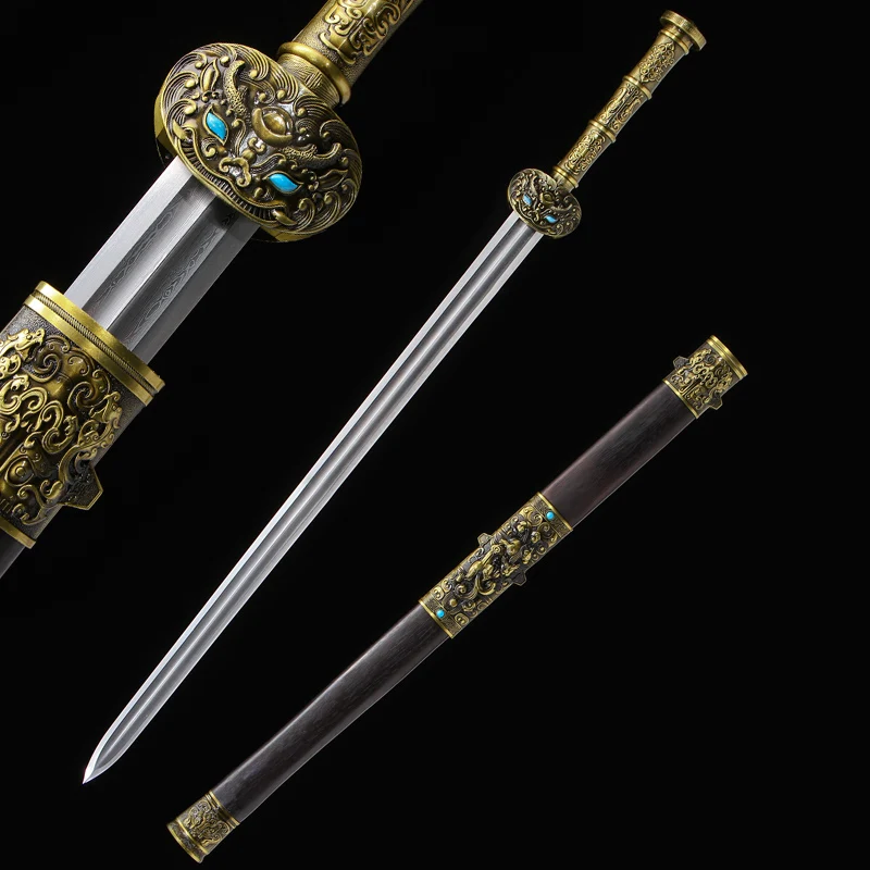 Китайский традиционный меч Ханьской династии настоящий подарок, сделанный вручную из сложенной дамасской стали, с полным хвостовиком, для домашнего декора.
