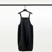 2021 Autumn New Leather Dress Female Mid-length Suspender Skirt Sheep Skin Leather Skirt Strap Skirt A-line Skirt
