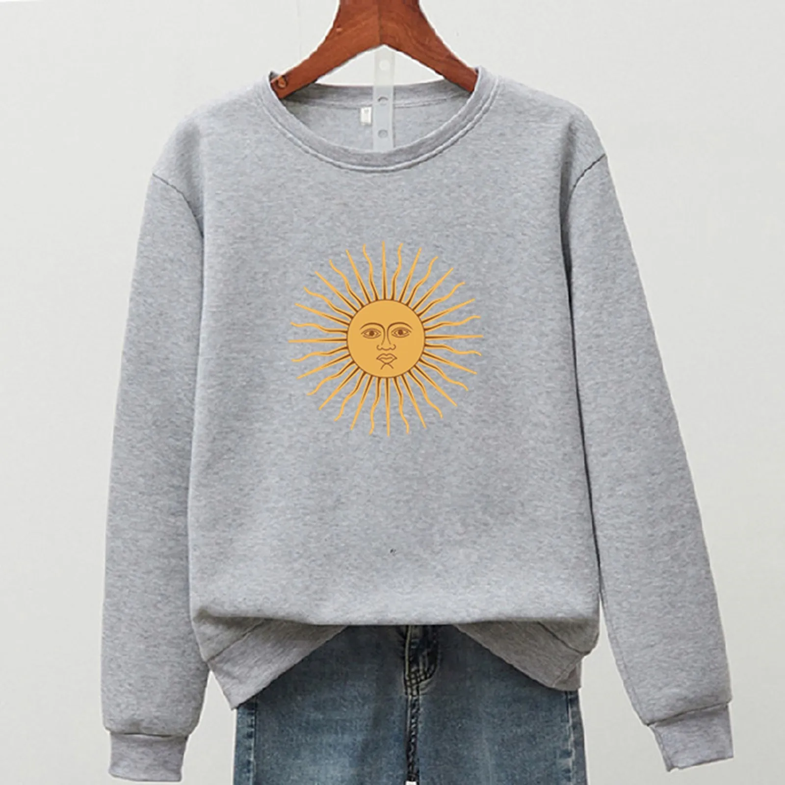 Chic Oversized Korean Winter Autumn Women's Casual Long Sleeve Sun Print Pullover Sweatshirt young student Tops ropa mujer