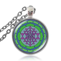 karairis buddhist sri yantra pendant necklaces lanka chakra cabochon sacred geometry mandala glass necklace jewelry wholesale