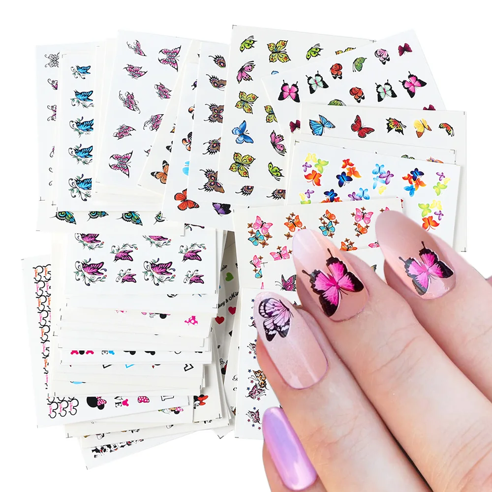 Набор стикеров для ногтей 48 шт. Бабочка цветы мультяшный дизайн Водные Наклейки