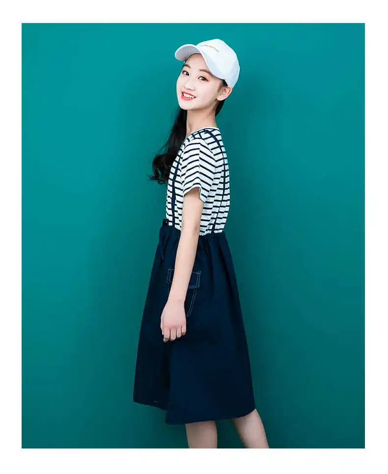 Летняя одежда для девочек-подростков детские платья из двух предметов с ложным