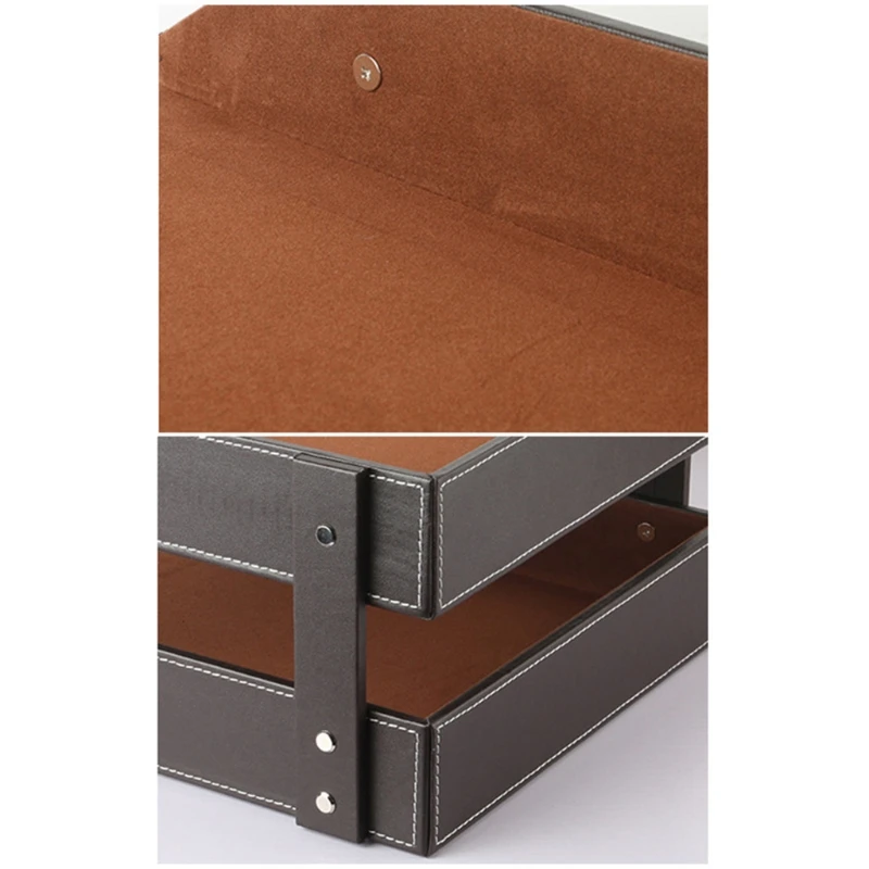 

A4 Document File Organizer Tray Double Layers Desk PU Leather Paper Holder Magazine Rack Storage Holder for Home School H9EB