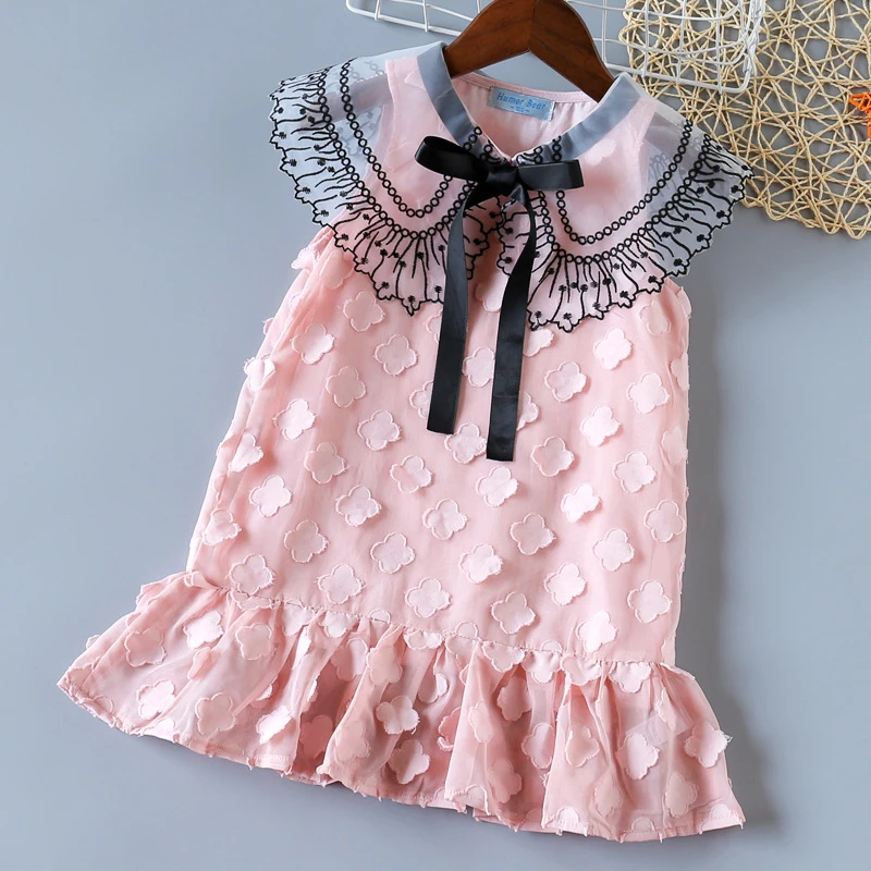 

Girl Summer New Sleeveless Lace Peter Pan collar Cotton Dress