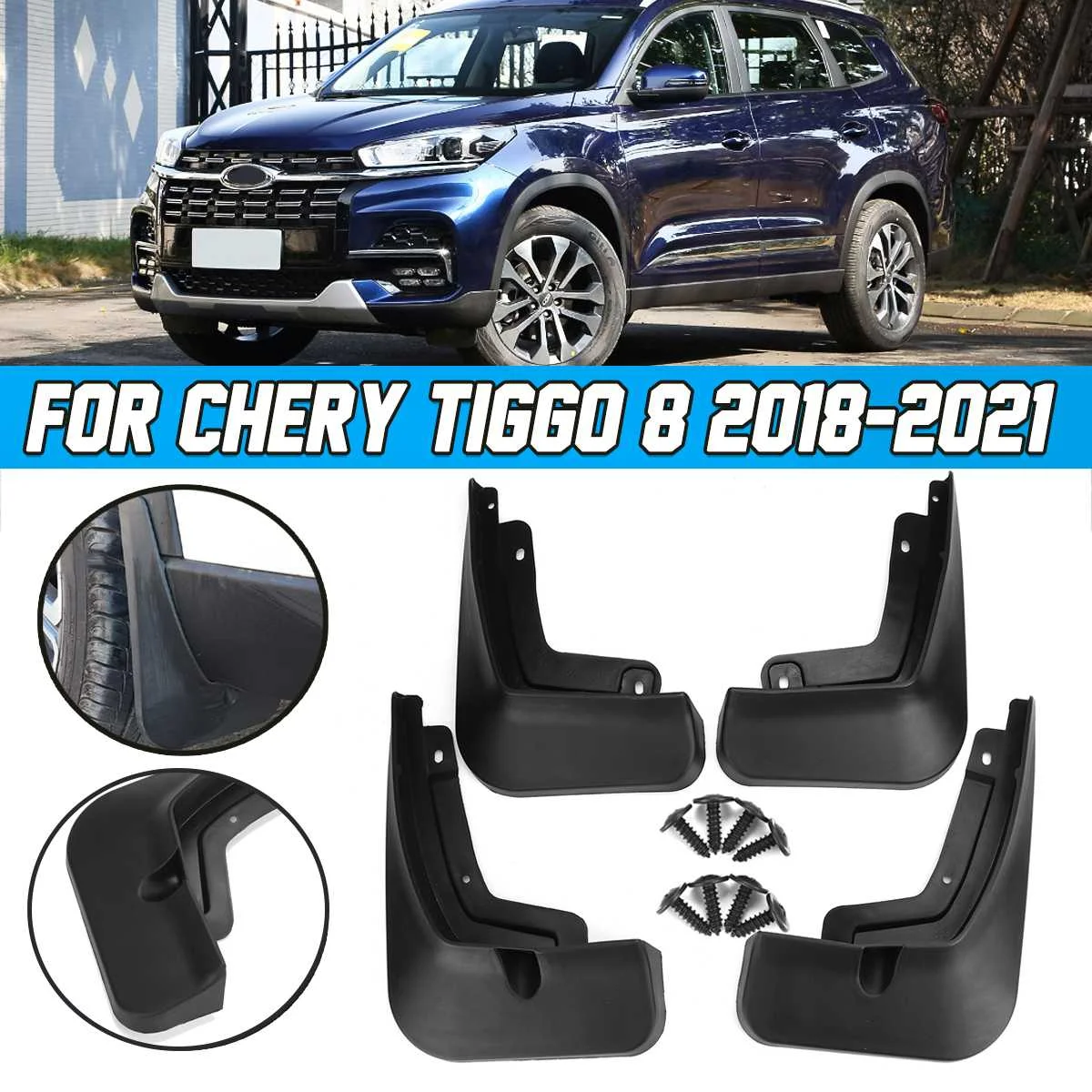 

4pcs Set Mud Flaps Auto Front Rear Mudguards Special Car Fender Mud Flaps Mudflaps for CHERY TIGGO 8 2018 2019 2020 2021