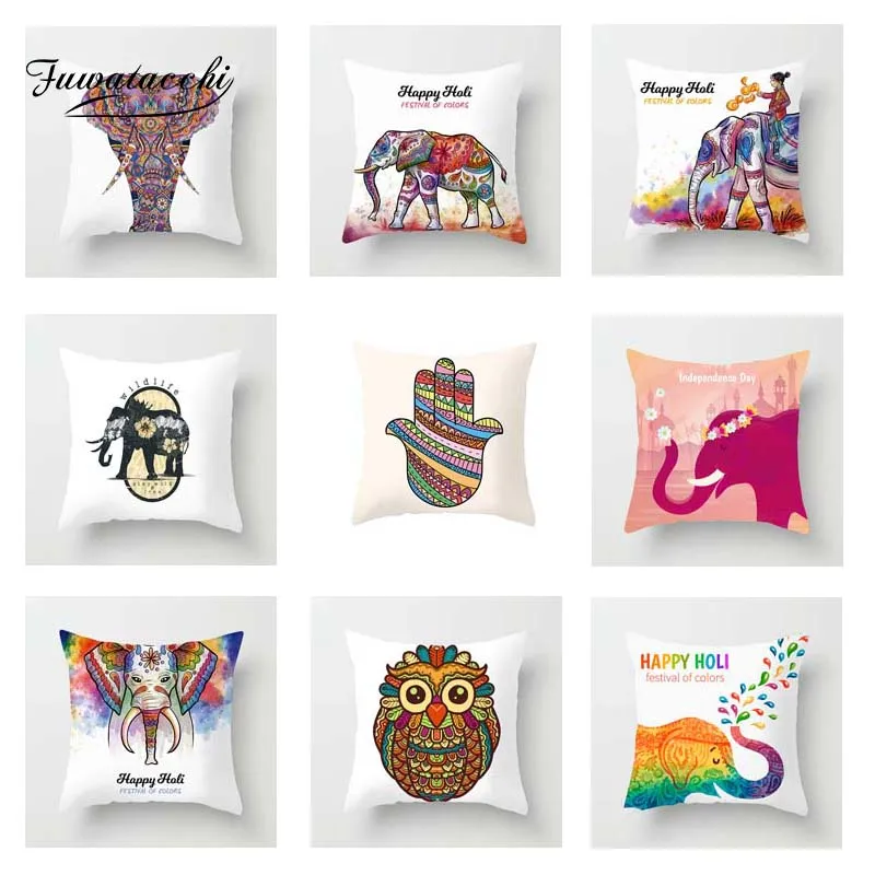 

Fuwatacchi Elephant Cushion Cover Multi-Color Wild Animal Throw Pillow Cover Decorative Sofa Pillow Case Pillowcase