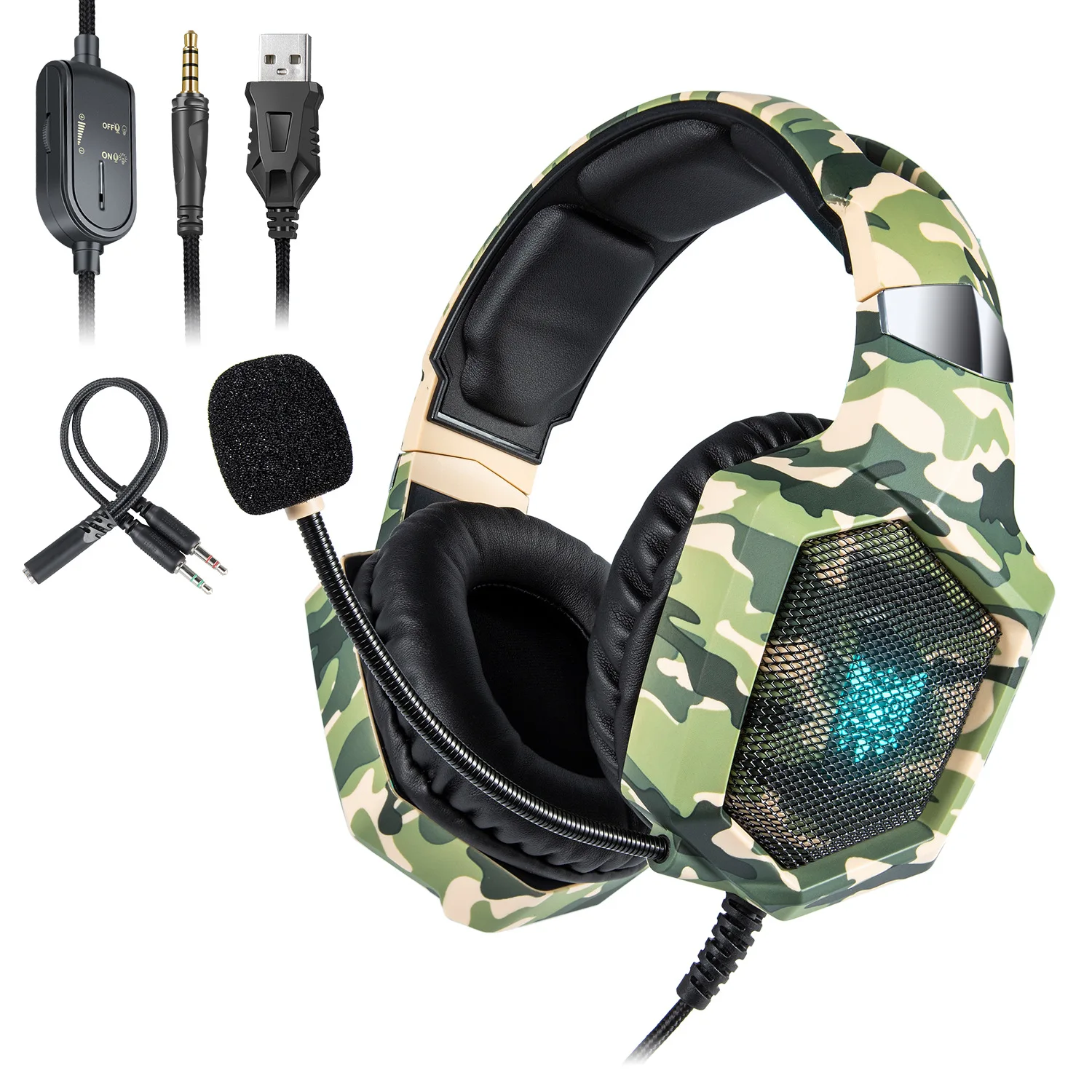 

ONIKUMA K8 PS4 Headset Camouflage Casque Wired PC Gamer Stereo Gaming Headphones With Microphone LED Lights For XBox One/Laptop