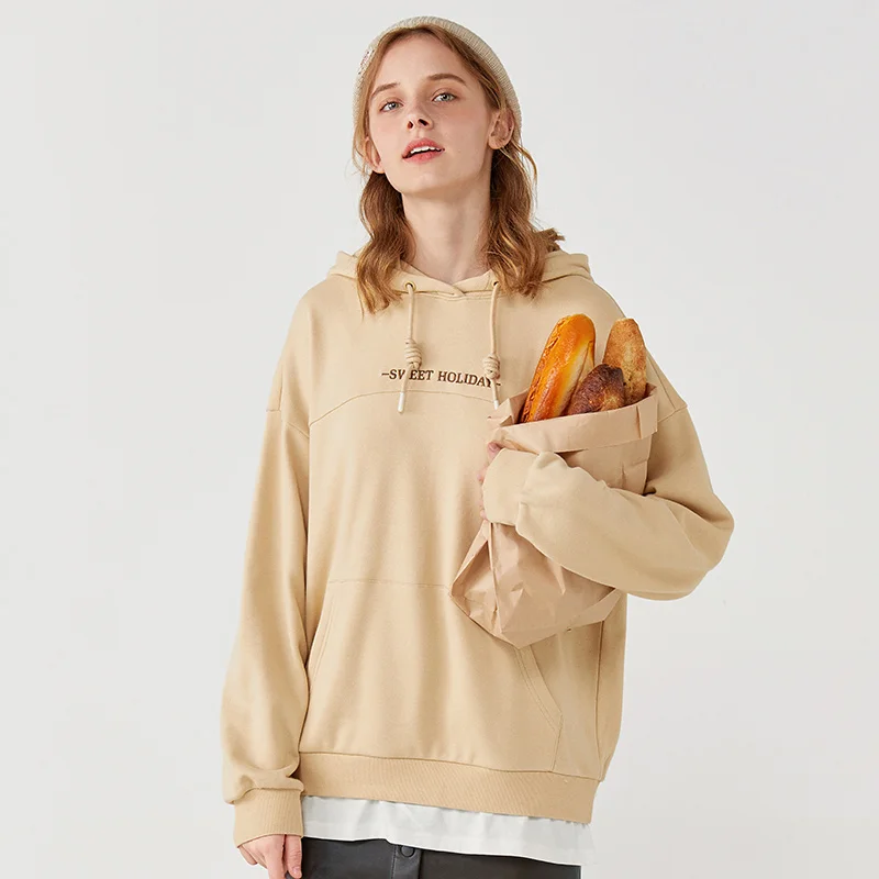 

Semir Fake Two-Piece Stitching Sweatshirt Women Winter New Style Contrast Embroidery Oversize Loose Hooded Hoodies Tops For Fema
