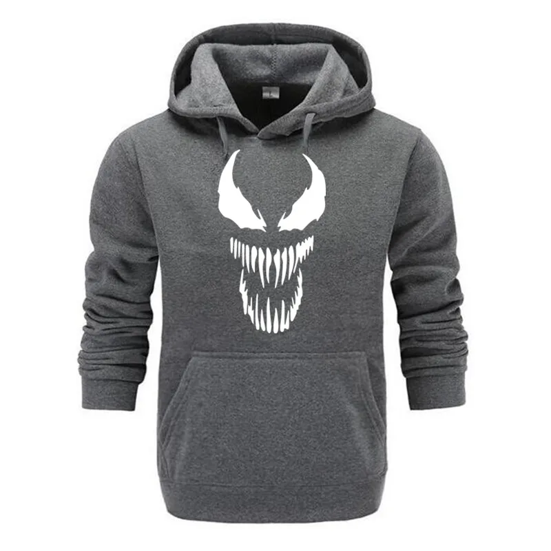 

2019 Comic Thick Venom Hoodie Sweatshirts Men Superhero Anime Cool Black Autumn Winter Tops Plus Velvet Warm Hoody