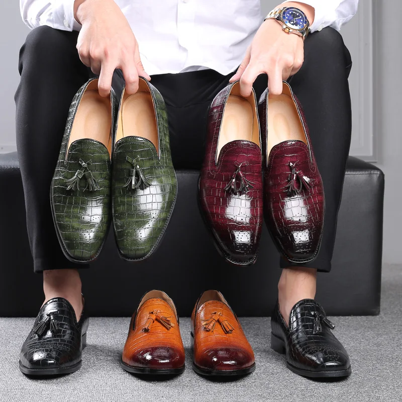 

Men's leather tassel casual shoes, fashionable personality crocodile pattern soft beanie shoes,formal men's leather shoes