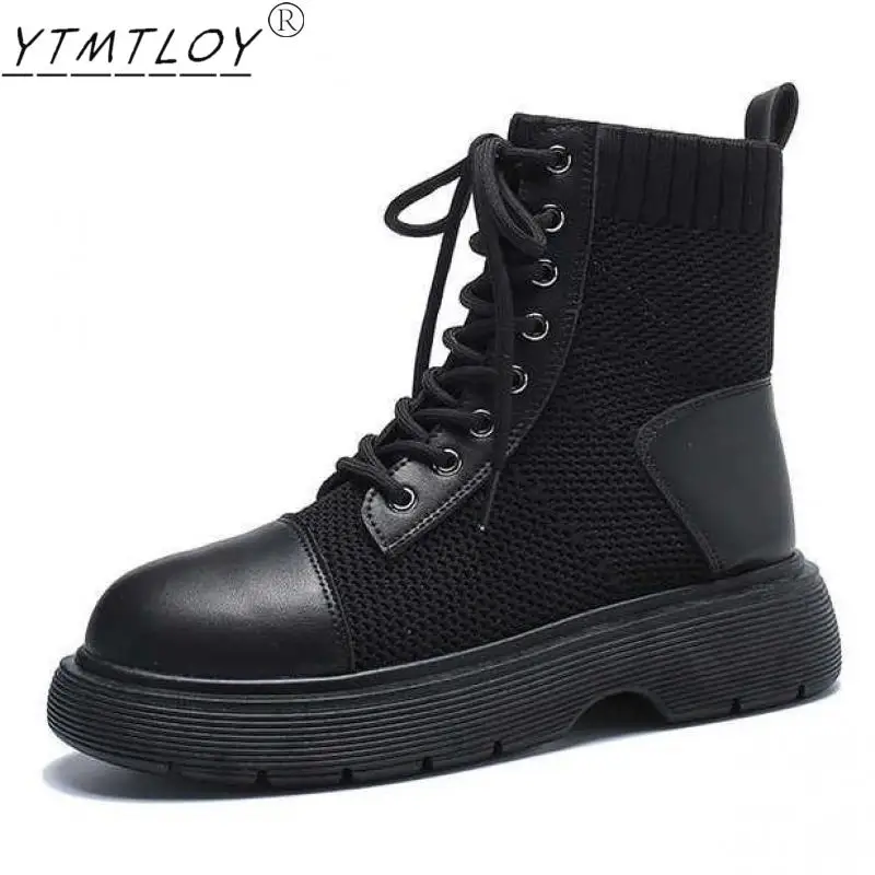 

Сапоги-носки из эластичной ткани женская обувь на толстой подошве нескользящая резиновая вязаная обувь эластичные хлопковые сапоги женски...