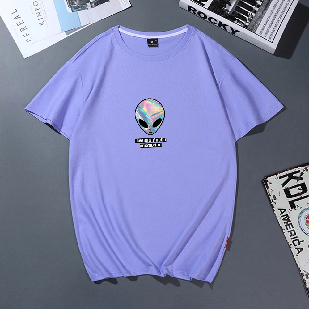 Женская футболка с рисунком инопланетянина радужной расцветки летняя принтом