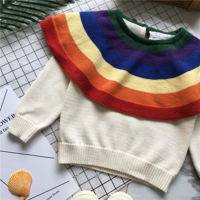Tonytaobaby осенне-зимняя одежда новый стиль радужный свитер для маленьких девочек