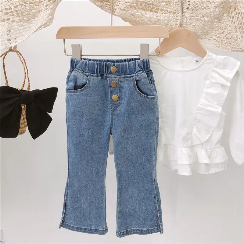 

Spring Summer Kids Girls Fashion Jeans Children Light Color Boot Cut Pants Kids Clothes Casual Denim Trousers