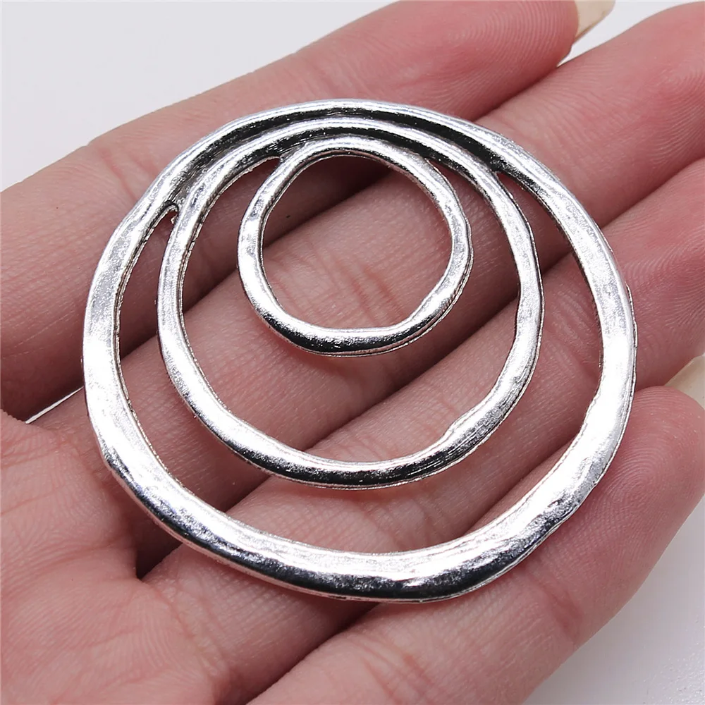 

4pcs 49x51mm Antique Silver Color 3-Layer Circle Charms For Jewelry Making B14829