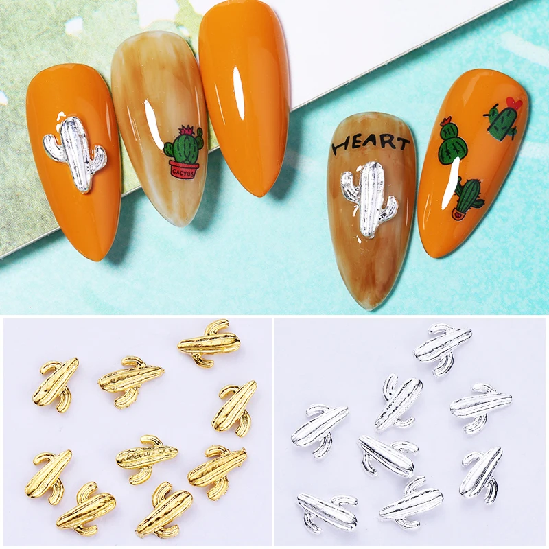 10 шт./пакет 3D ногтей горный хрусталь Золотой Серебряный цвета Кактус в форме