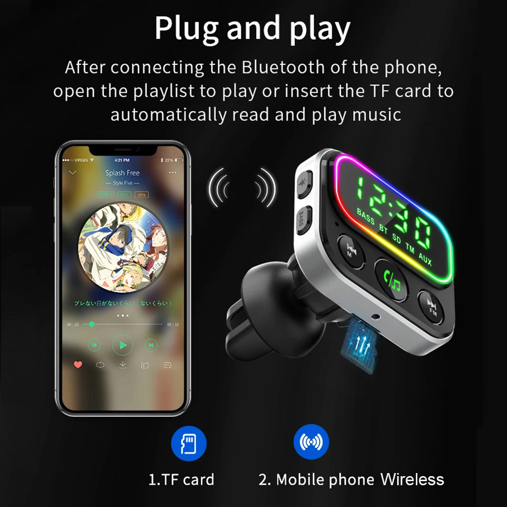 Автомобильный FM-передатчик Bluetooth 5 0 18 Вт PD Type-C 2 порта USB3.0 зарядное устройство для