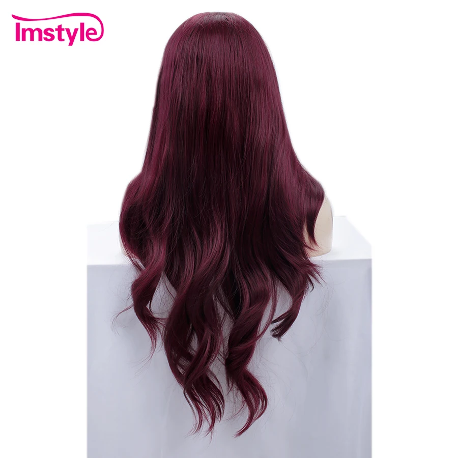 Imstyle красные фиолетовые парики длинные волнистые синтетические кружевные передние парики жаропрочные волокна натуральные парики из волос для женщин косплей парик