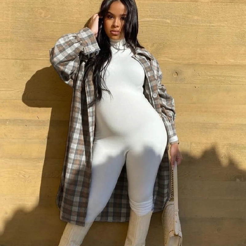 

FUFUCAILLM 2021 New Women's Autumn Coat Plaid Loose Style Fashion Mid-length Lapel Split Button-up Shirt Coat Streetwear