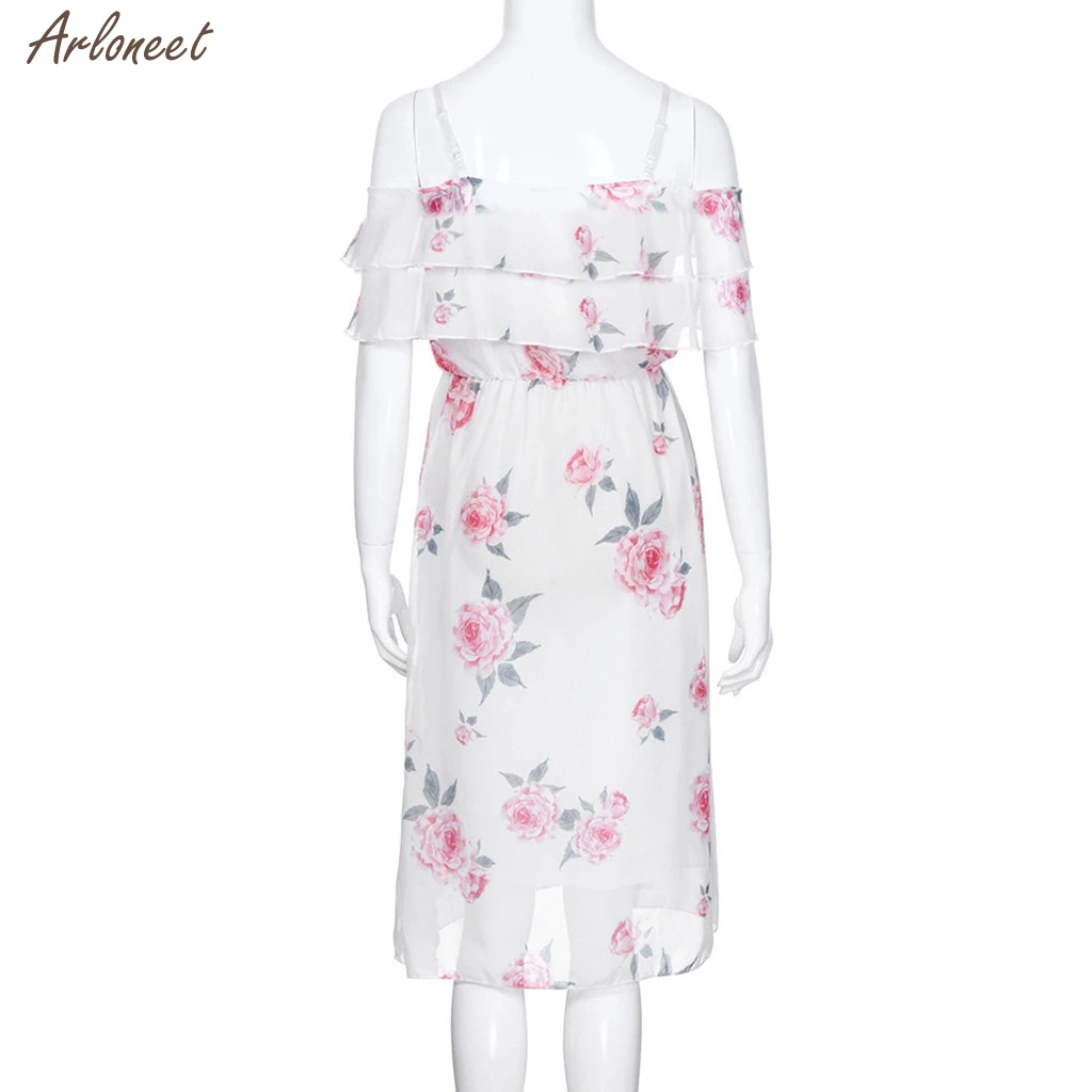 

Summer Womens Mother Floral Falbala Pregnant Off Shoulder Dress For Maternity Clothes Women Casual Maternity Dress New Fashion