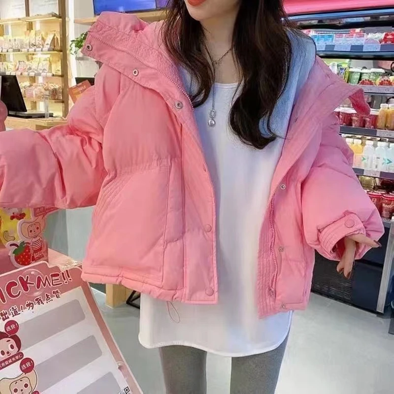 

Candy Color Oversized Jacket Girl Winter Coat 2021 New Padded Parka Short Cotton Jackets Hooded Female's Warm Coats