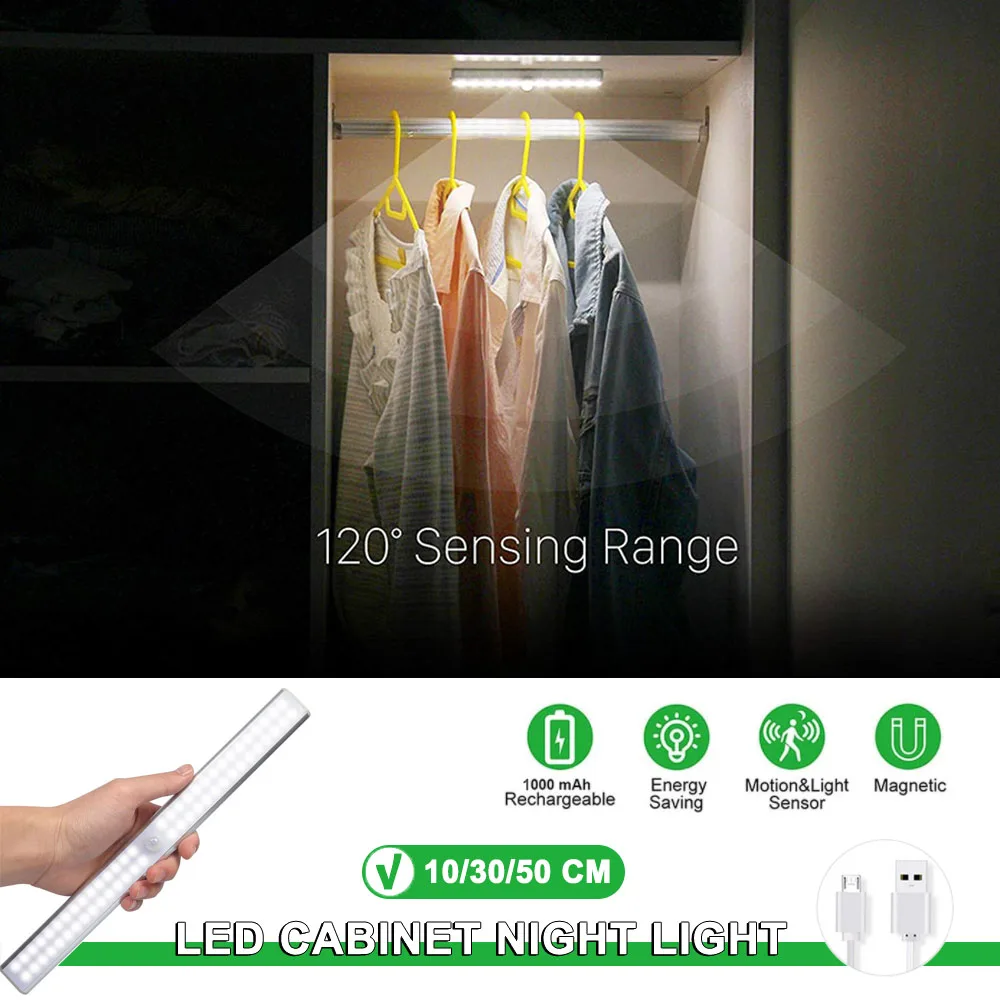 

LED Motion Sensor Closet Light,Newest Wireless Cabinet Night Light Bar With Large Battery For Stairs,Wardrobe,Kitchen,Hallway