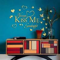 always kiss me goodnight english letters hearts diy acrylic butterfly mirror wall stickers bedroom living room decorative decals