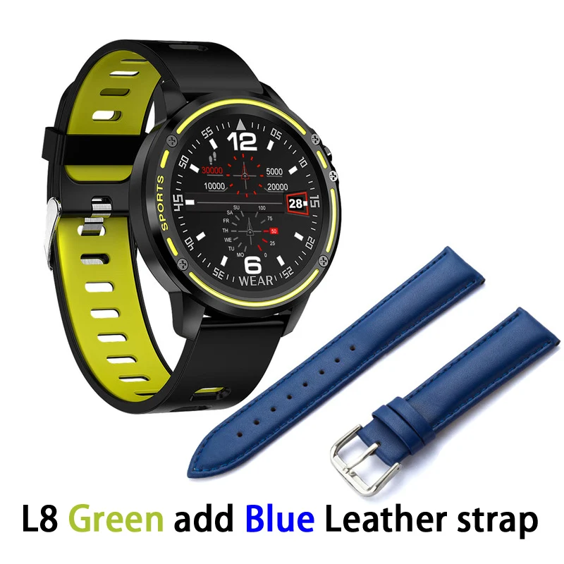 G add blue Leather Смарт-часы L8 IP68 Водонепроницаемые Смарт-часы спортивные фитнес-трекер мужские Смарт-часы с ECG PPG Пульс артериального давления PK L5 KW10 - Цвет: G add blue Leather