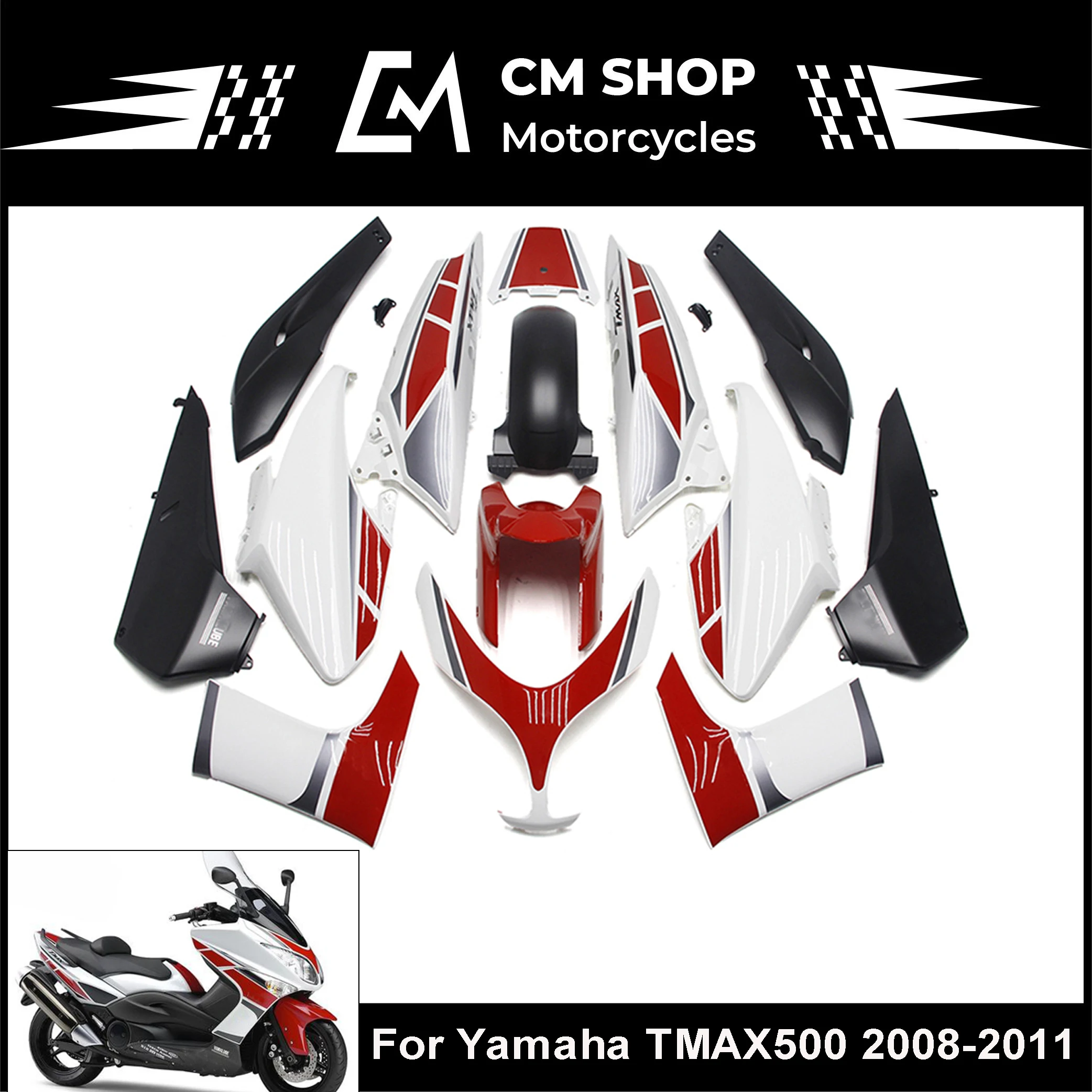 

Подходит для Yamaha TMAX500 Tmax 500 Новый мотоциклетный ABS Инжекционный комплект 2008 2009 2010 2011 красный и белый автомобильный обтекатель