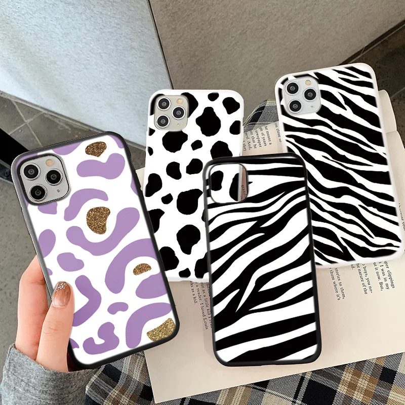 Чехол для iPhone 12 11 13 Pro Mini XR X XS MAX 5 5S SE 2020 7 8 6 6S Plus с принтом в виде коровы черного и