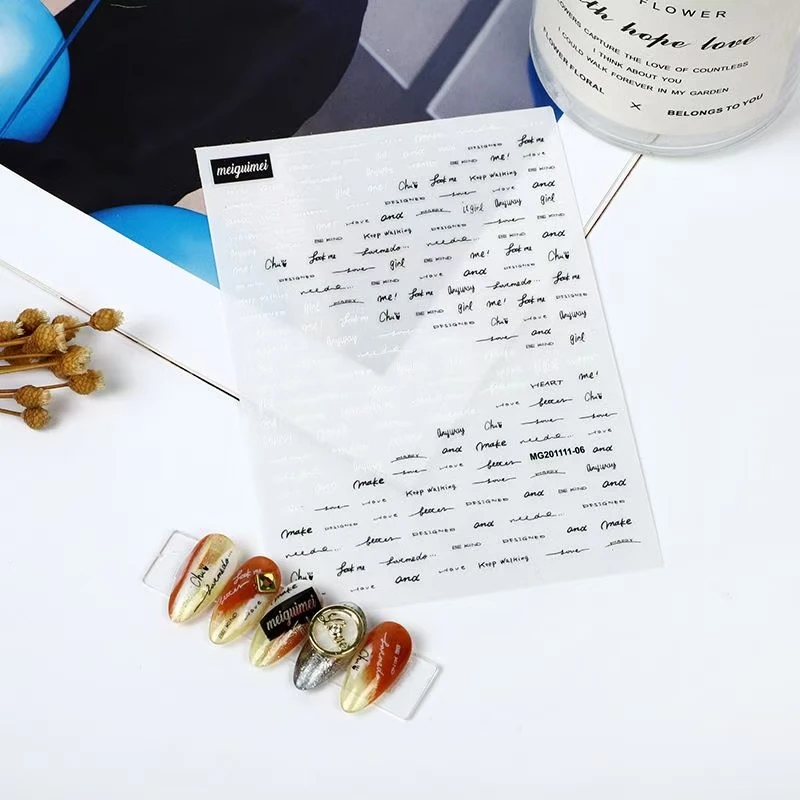 

3D Nail Sticker Feather and English Letter Design DIY Tips Nail Art Decoration Packaging Self-adhesive Transfer Decal Slider