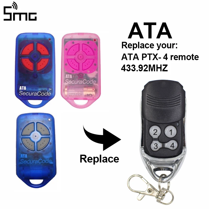 

ATA PTX-4 Garage/Gate Door Remote Control Rolling Code Compatible Garage Door Remote Control replacement Securacode PTX4 Keyring