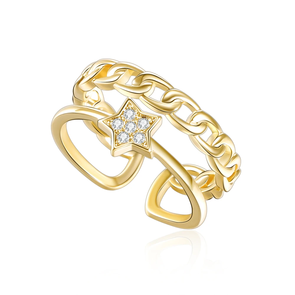 

Luxury Zircon Gold Double Opening Rings For Woman 2021 New Fashion Gothic Finger Jewelry Wedding Party Girl's Sexy Star Rings